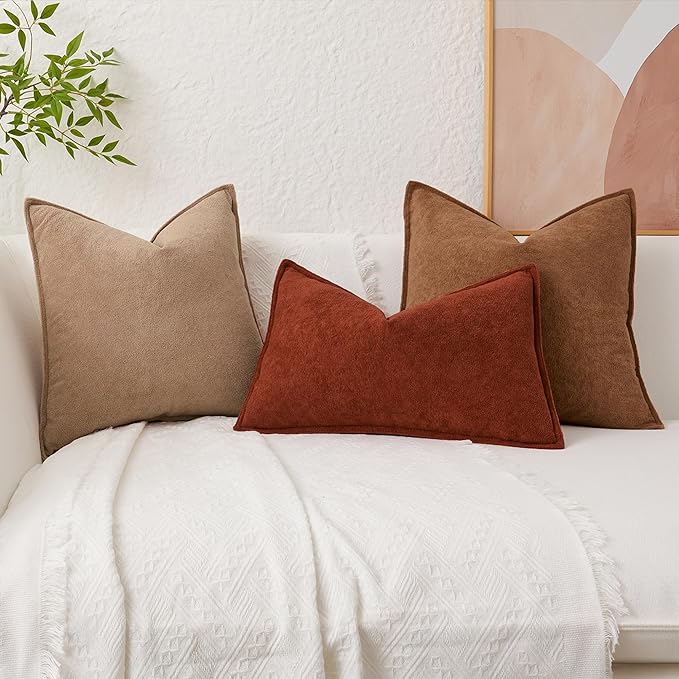 Kevin Textile Fall Waterproof Decorative Pillow Covers Burnt Brick 20x20 Inch Pack of 2 Soft Boucle Textured Throw Pillowcases Elegant Accent Pillows for Couch Sofa Chair Bed Home Decor Indoor Outdoor