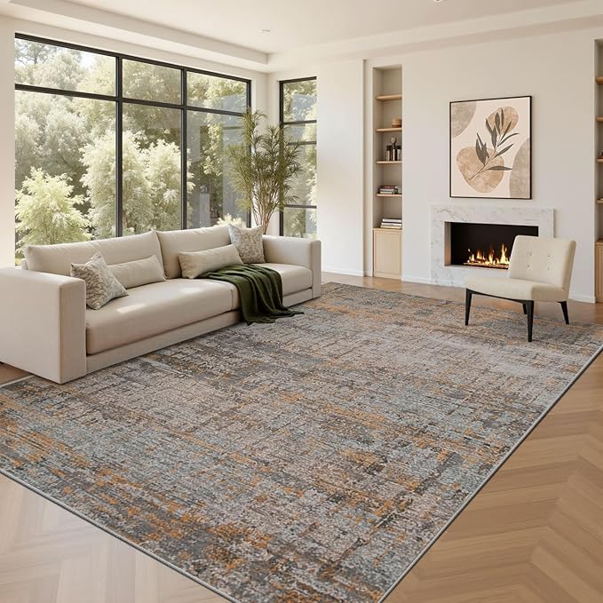 Area Rugs 8x10,Large Soft Rugs for Living Room, Washable,Modern Abstract Rugs for Bedroom Dining Room, Non-Slip Foldable Thin Indoor Carpet Stain Resistant(Taupe)