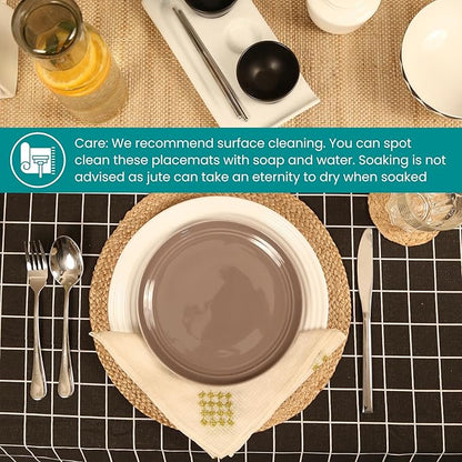Eco Crave Jute Round Woven Placemats Set of 16, Natural 13 Inch Boho Farmhouse Rustic Hand Woven Place mat for Dining Table Decor, Wicker Chargers Heat Resistant Easy to Clean and Non-Slip Placemat