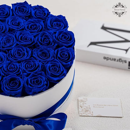 27 Forever Roses in Luxury White Box, Eternal Real Roses Birthday Gifts for Women, Preserved Flowers for Delivery Prime, Anniversary, Valentine's Day, Mothers Day for Mom (Blue)