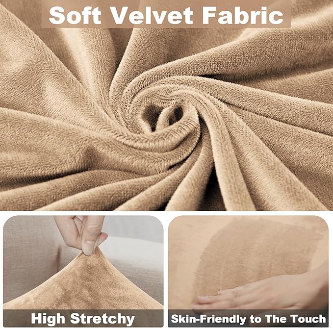 NAISI Sectional Couch Cover 1 Piece Velvet Separate Chaise Lounge Cover Soft Stretch Sofa Slipcovers for Left/Right Chaise Sectional Couch(Chaise Lounge,Camel)
