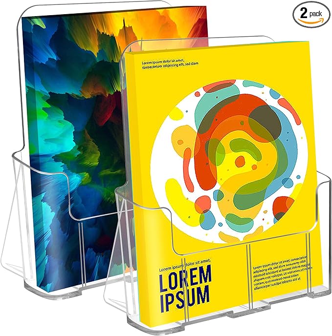 Acrylic Brochure Holder 8.5 x 11 Inch, 2 Packs Acrylic Sign Holder, Brochure Display Stand, Flyer Holder, Magazine Holder, Pamphlet Paper Literature Holder, Menu Stand For Desk or Wall Mount