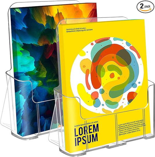 Acrylic Brochure Holder 8.5 x 11 Inch, 2 Packs Acrylic Sign Holder, Brochure Display Stand, Flyer Holder, Magazine Holder, Pamphlet Paper Literature Holder, Menu Stand For Desk or Wall Mount