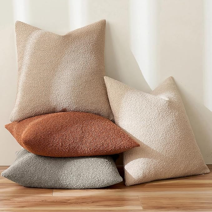 MIULEE 18x18 Inch Decorative Pillow Covers for Couch Bed Set of 2 Textured Boucle Neutral Winter Throw Pillows Rust Accent Solid Cushion Pillowcases Sofa Livingroom Home Decor
