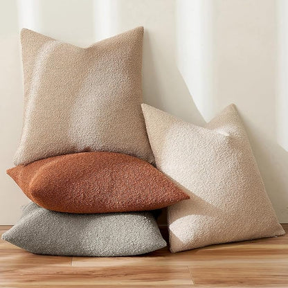 MIULEE 18x18 Inch Decorative Pillow Covers for Couch Bed Set of 2 Textured Boucle Neutral Winter Throw Pillows Rust Accent Solid Cushion Pillowcases Sofa Livingroom Home Decor