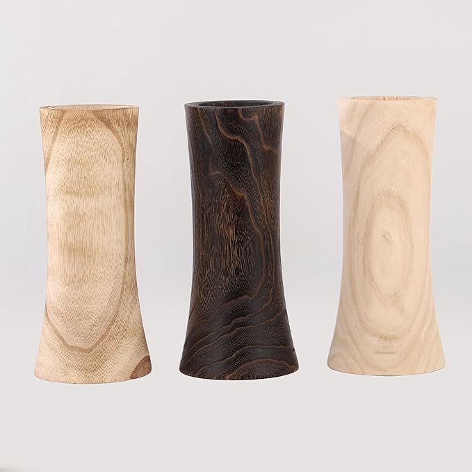 Handmade Eco-Friendly Wooden Vase Set - Natural Solid Paulownia Wood Vases for Home Decor, DIY Hand-Painted Design, Unbreakable Decorative Gift Set (7”, 10”, 12”) (Hourglass Brown Vase 5×11.6in)