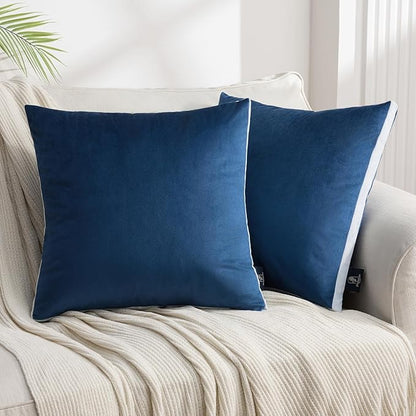 Phantoscope Pack of 2 Velvet Throw Pillow Covers, Decorative Soft Velvet Pillows Accent Double-Sided Gusseted Design, Square Cushion Case for Couch Sofa Bed, Navy Blue, 18 x 18 inches 45 x 45 cm