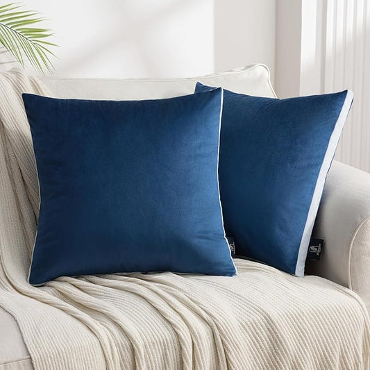 Phantoscope Pack of 2 Velvet Throw Pillow Covers, Decorative Soft Velvet Pillows Accent Double-Sided Gusseted Design, Square Cushion Case for Couch Sofa Bed, Navy Blue, 18 x 18 inches 45 x 45 cm