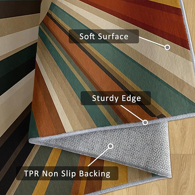 Cool Sun Rug, 6x9 Area Rugs Boho Striped Vintage Country Pattern for Living Room, Bedroom, Cool Sun Home Decor Accessories Indoor Carpet, Non Slip & Machine Washable