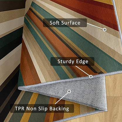 Cool Sun Rug, 5x7 Area Rugs Boho Striped Vintage Country Pattern for Living Room, Bedroom, Cool Sun Home Decor Accessories Indoor Carpet, Non Slip & Machine Washable