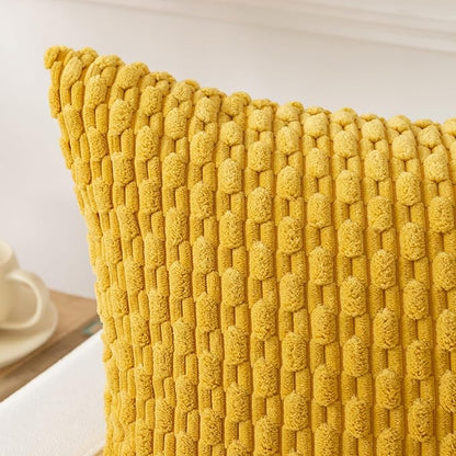 Kevin Textile 14x36 Inch Long Lumbar 1 Pack Boho Decorative Throw Pillow Cover Soft Striped Corduroy Rectangle Cushion Case Farmhouse Solid Color Accent for Living Room Couch Sofa Bed, Mustard Yellow
