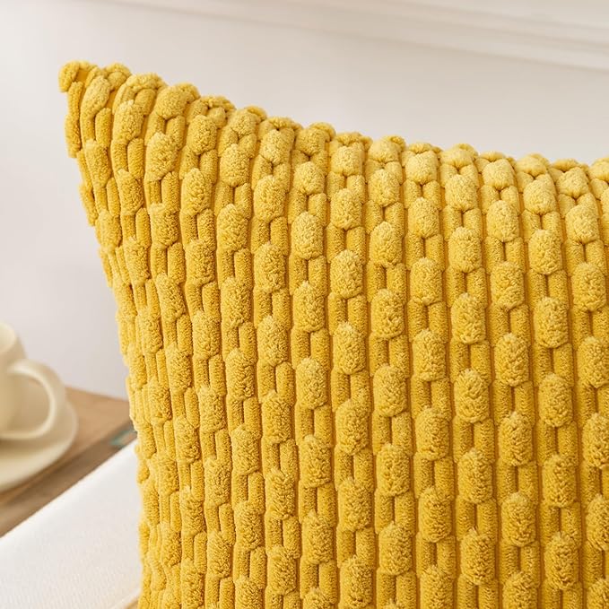 Kevin Textile 12x24 Inch Pillow Cover 1 Pack Boho Decorative Soft Striped Corduroy Lumbar Farmhouse Color Accent Rectangle Cushion Case for Living Room Couch Sofa Bed, Mustard Yellow