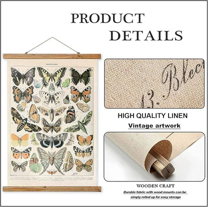 3 Pack Vintage Poster (Small), Hanging Poster Hanger Frame, Retro Style of Wall Art Prints, Printed on Linen with Wood Frames, Ready to Hang