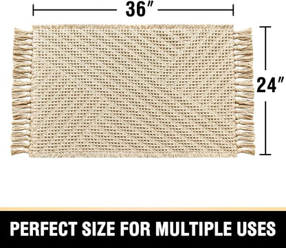 H.VERSAILTEX Waffle Bath Mat Super Absorbent Boho Bath Mat Non Slip Bath Rugs for Bathroom Floor Machine Washable Dry Fast Bathroom Rugs with Tassels, 24" x 36", Sand