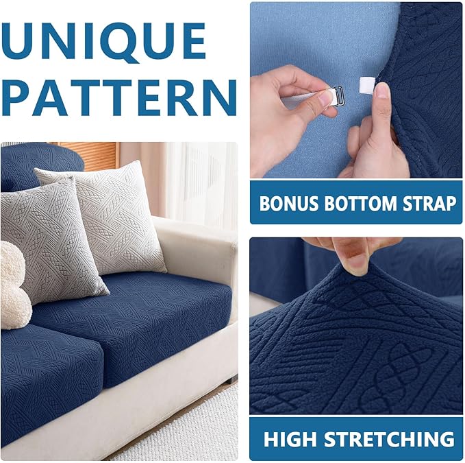 hyha Waterproof Couch Cushion Covers, Waterproof Sectional Couch Covers for Cushion Sofa for Pets, Stretch Sofa Slipcover Washable with Elastic Bottom(Back Cover L, Navy)