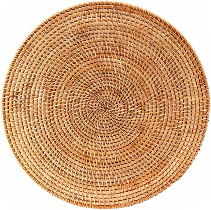 Natural Rattan Woven Placemats; Oval Tableware Mats Anti Slip Multifunctional Placemat (35x35cm Handwoven Trivet).