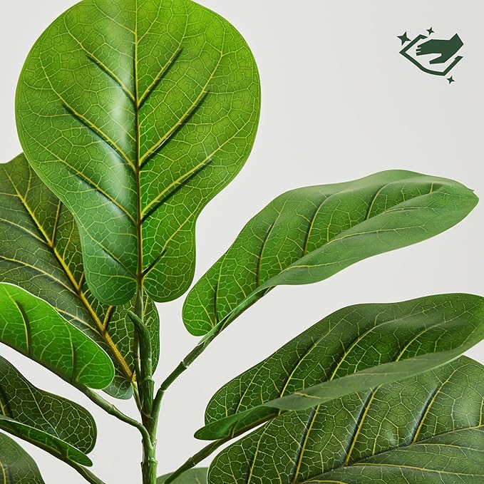 2 Pack Artificial Fiddle Leaf Fig Tree 30in, Large Realistic Faux Ficus Lyrata Plant with Pot Table Top Faux Plant for Indoor Outdoor Home, Office, Living Room, Bathroom Decor (Wood-grain pot, 30in-2)