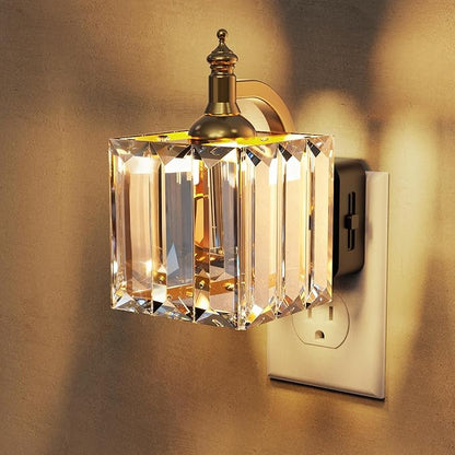 L LOHAS LED Night Light, Night Lights Plug into Wall, 3000K Soft White LED, Crystal Night Lights with Dusk to Dawn Sensor, 0-100lm Adjustable Brightness, for Hallway Bedroom Stairway