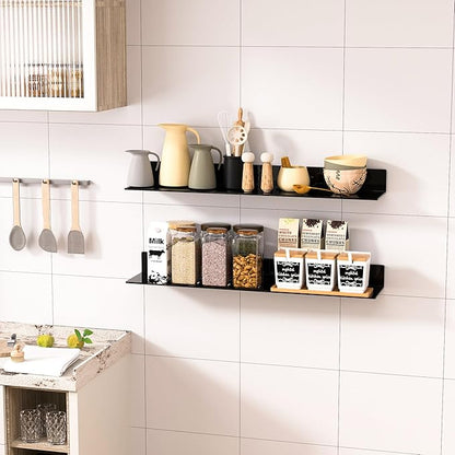 Sezanrpt 30 Inches Acrylic Long Wall Shelf Set of 2, Black Wall Mounted Acrylic Bathroom Storage Shelves Display Organizer, 2 Pack(30 Inch)