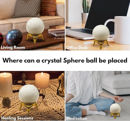 Amazing Gemstone Scolecite Crystal Ball with Stand - 1.5 Inches Crystal Sphere Meditation Balls for Witchcraft and Decorative Balls
