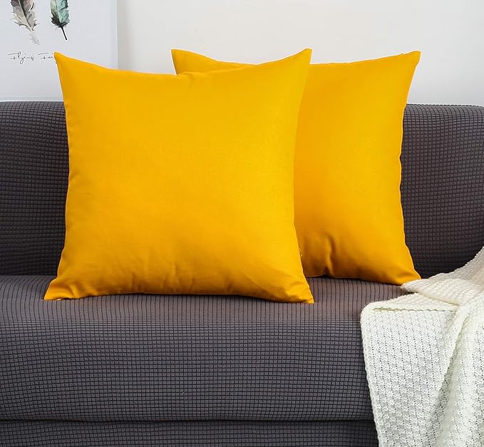 TangDepot Handmade Decorative Solid 100% Cotton Canvas Throw Pillow Covers/Cushion Covers, 45 Colors Available - (18" x18" , Gold Yellow, 2 Count (Pack of 1))