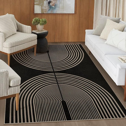 Easy Jute Indoor Outdoor 5x7 Area Rug, Black Washable Modern Rainbow Rugs for Living Room, Non-Slip Boho Farmhouse Bedroom Rug Abstract Floor Carpet for Patio Dining Room Nursery