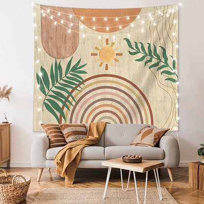SUOTEMEIFEI Boho Plant Art Tapestry,retro Plants Tapestry Sunset Landscape Abstract Aesthetic Wall Bedroom Living Room Decor College Dorm Wall Hanging