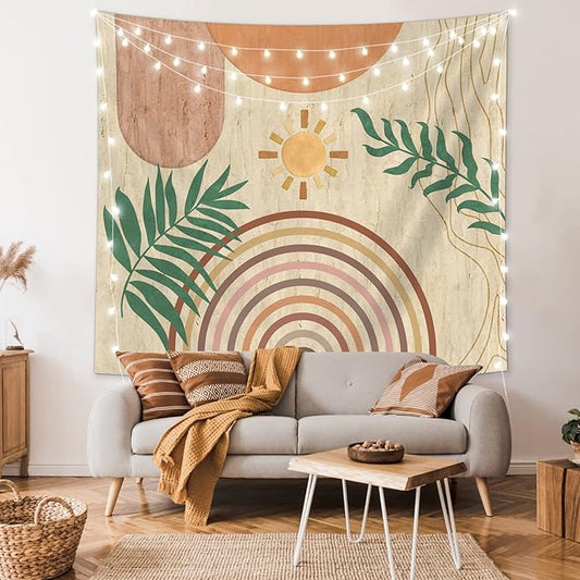 SUOTEMEIFEI Boho Plant Art Tapestry,retro Plants Tapestry Sunset Landscape Abstract Aesthetic Wall Bedroom Living Room Decor College Dorm Wall Hanging