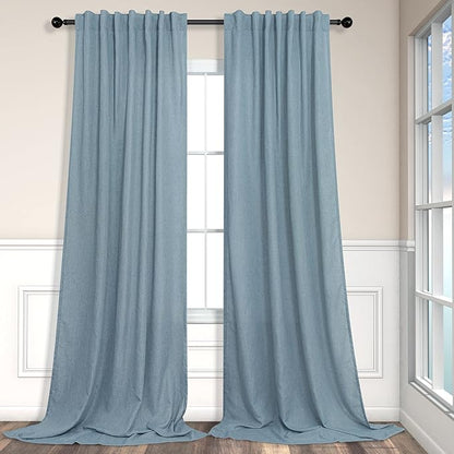 Pitalk Stone Blue Linen Blend Sheer Curtains Back Tab 52 Width by 90 Length Set of 2 Panels Rod Pocket Drapes for Living Room Family Sitting Room Sunroom Cottage Core Decor Blue Curtains for Boys Room