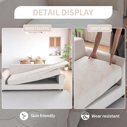 Couch Covers for Sectional Sofa, Washable Stretch Soft Sofa Cushion Covers L Shape Sofa Slipcovers Anti Slip Furniture Decor Protector for Pets (1PC Large Sofa Cover,Ivory)