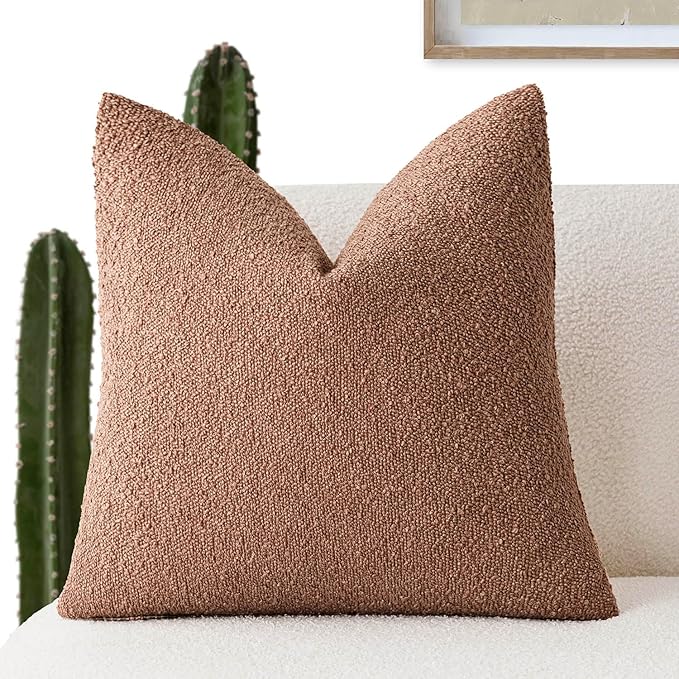 Foindtower Decorative Textured Boucle Throw Pillow Covers Accent Solid Pillow Cases Neutral Soft Cozy Couch Cushion Case for Chair Sofa Bedroom Living Room Home Decor 20x20 Inch,1PC,Dusty Orange Hazel