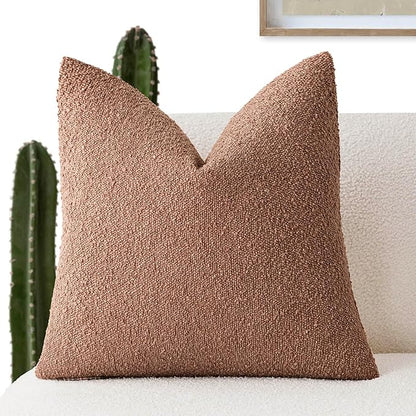 Foindtower Decorative Textured Boucle Throw Pillow Covers Accent Solid Pillow Cases Neutral Soft Cozy Couch Cushion Case for Chair Sofa Bedroom Living Room Home Decor 16x16 Inch,1PC,Dusty Orange Hazel