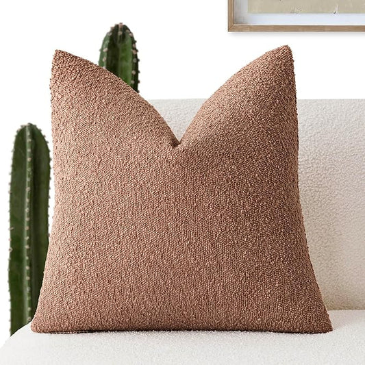 Foindtower Decorative Textured Boucle Throw Pillow Covers Accent Solid Pillow Cases Neutral Soft Cozy Couch Cushion Case for Chair Sofa Bedroom Living Room Home Decor 16x16 Inch,1PC,Dusty Orange Hazel