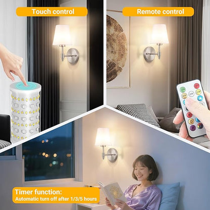 Battery Operated Wall Sconce: Renter Friendly Peel and Stick Adhesive Wall Light Easy to Install, Rechargeable Wireless Wall Lamp for Bedroom Living Room DIY Home Wall Decor