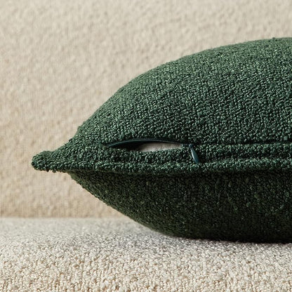 JUSPURBET Green Decorative Pillow Covers 20x20 Set of 2 Throw Pillow Covers for Couch Sofa Bed Cozy Boucle Textured Cushion Covers Cases with Hidden Zipper for Living Room Home Decor