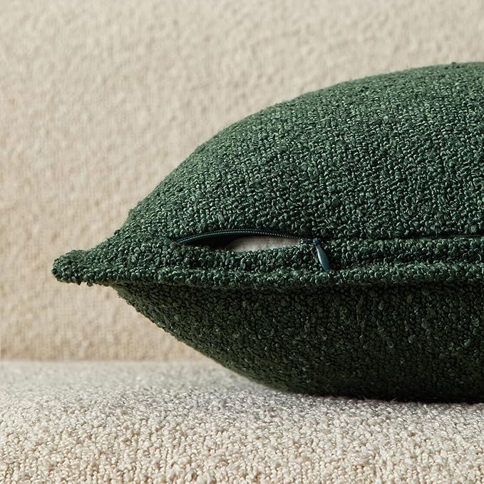 JUSPURBET Green Decorative Pillow Covers 22x22 Set of 2 Throw Pillow Covers for Couch Sofa Bed Cozy Boucle Textured Cushion Covers Cases with Hidden Zipper for Living Room Home Decor