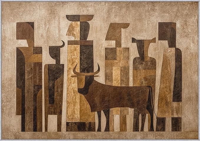 Boho Rug, 3x5 Area Rugs Abstract Art Cow People Pattern for Entryway, Living Room, Bedroom, Boho Home Decor Accessories Indoor Carpet, Non Slip & Machine Washable