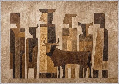 Boho Rug, 3x5 Area Rugs Abstract Art Cow People Pattern for Entryway, Living Room, Bedroom, Boho Home Decor Accessories Indoor Carpet, Non Slip & Machine Washable