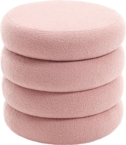 Flouki 20.1" Storage Ottoman Round, Vanity Stools for Bedroom, Sherpa Pouf Ottoman with Removable Lid, Modern Ottoman Stool for Girls Women, Foot Stool for Living Room, Pink