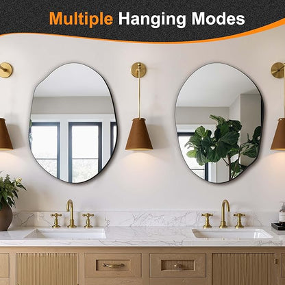 Delma Irregular Wall Mirror, 24"x18" Compact Asymmetrical Cloud Shape, Frameless Decorative Mirror for Bathroom, Bedroom & Hallway, Modern Boho Wall-Mounted