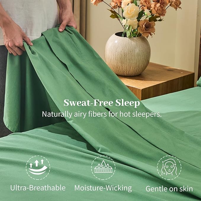 MEISHANG 100% French Pure Linen Sheets Queen Size - Bed Sheets 4 Piece Sets, Soft Durable Flax Linen, Anti-Tear Breathable Oeko-Tex Certified with 16" Deep Pocket (Sage Green)