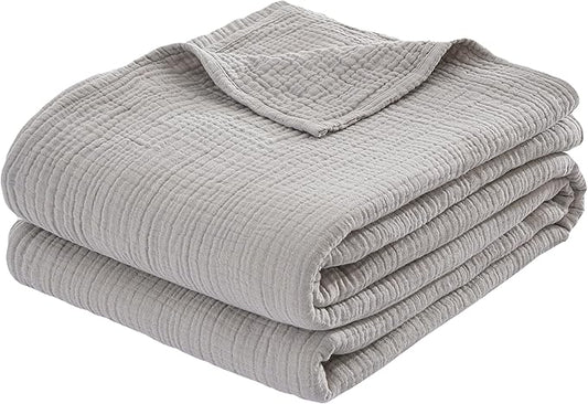 100% Cotton Muslin King Blanket (108" x 90") – A Luxuriously Soft, 4-Layer Lightweight and Breathable Gauze Blanket, Perfect for Year-Round use on beds, couches (Grey, King)