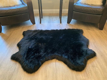 LAMBZY Faux Sheepskin Super Soft Hypoallergenic Silky Shag Rug for Living Room, Kids Room, Sofa (Double Side by Side 3'x4, Black)