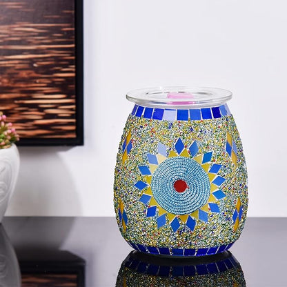 Dicimi Electric Wax Melter, Mosaic Stove Burner, Glass Essential Oil Stove Wax Tart Burner Fragrance Night Light Aromatic Decoration for Home Office Bedroom Living Room Decoration Present (Sunflower)