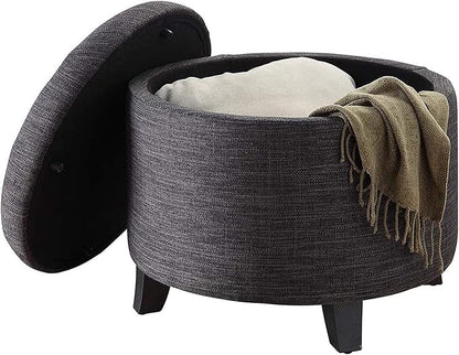 Convenience Concepts Designs4Comfort Round Storage Ottoman 19.75" - Versatile Contemporary Foot Stool for Living Room, Office, Den, Gray Fabric