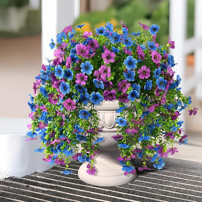INQCMY 2Pcs Artificial Fake Hanging Flowers for Outdoors UV Resistant Artificial Plants for Spring Summer Decor Look Real Faux Flowers for Outside Home Planter Porch Patio Decor