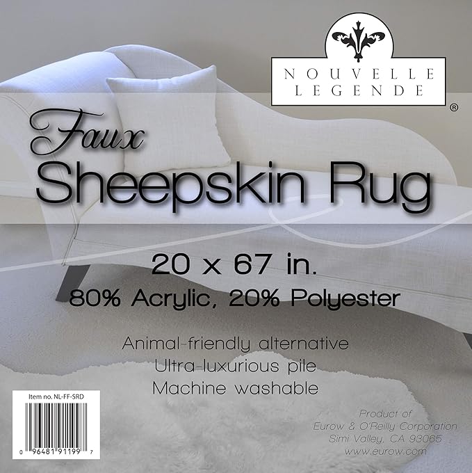 Nouvelle Legende Faux Fur Sheepskin Rug, Ultra-Soft Long Narrow Decorative Runner for Hallway, Bedroom, or Entryway, Warm in Winter, Cool in Summer, Easy Care, Neutral Color, Duo