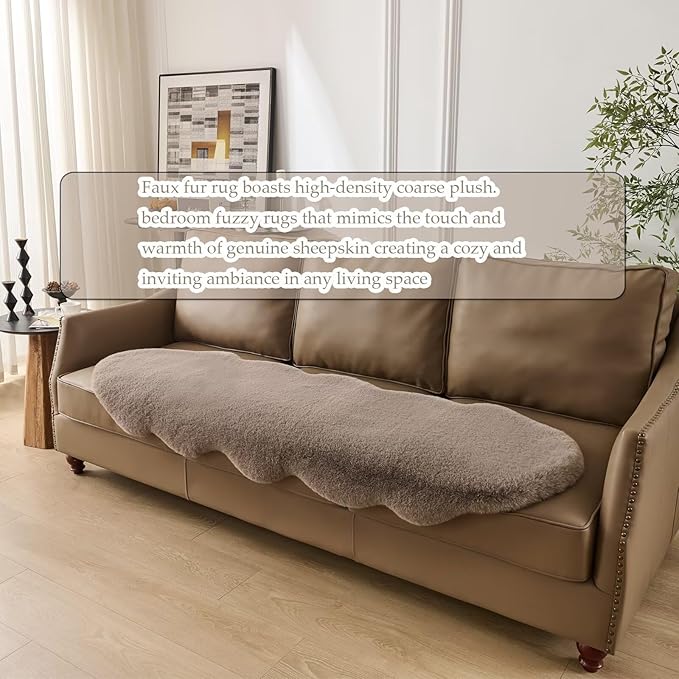 1700GSM Fuzzy Faux Sheepskin Fur Area Rug,Extra Soft Faux Fur Mat,Fluffy Shaggy Fur Rug for Bedroom Living Bedside Rug Room Decor-Taupe, 4 x 6 ft