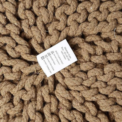 REDEARTH · Cylindrical Hand Knitted Pouf - Foot Stool Ottoman - Cord Boho Pouffe - Cotton Round Poof for Home Decor - Living Room - Nursery - Bedroom - Patio (16" x 16" x 16") - Beige, Set of 2