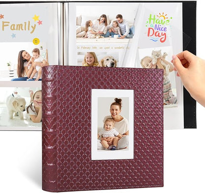RECUTMS 60 Pages Picture Album Self Adhesive 4x6 5x7 8x10 Leather Cover DIY Magnetic Scrapbook Album Suitable Wedding Photo Album Baby Picture Book Family Scrapbook Photo Album (Wine Red)